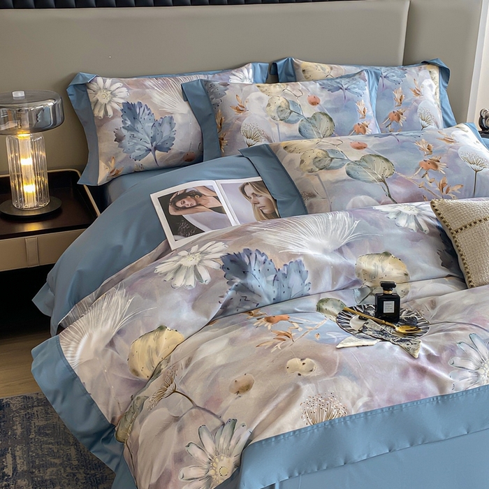 91家纺网 家纺一手货源 找家纺 娇逸家居 2025新款100支新疆长绒棉纯棉数码印花全棉四件套（专版花型） 雾韵