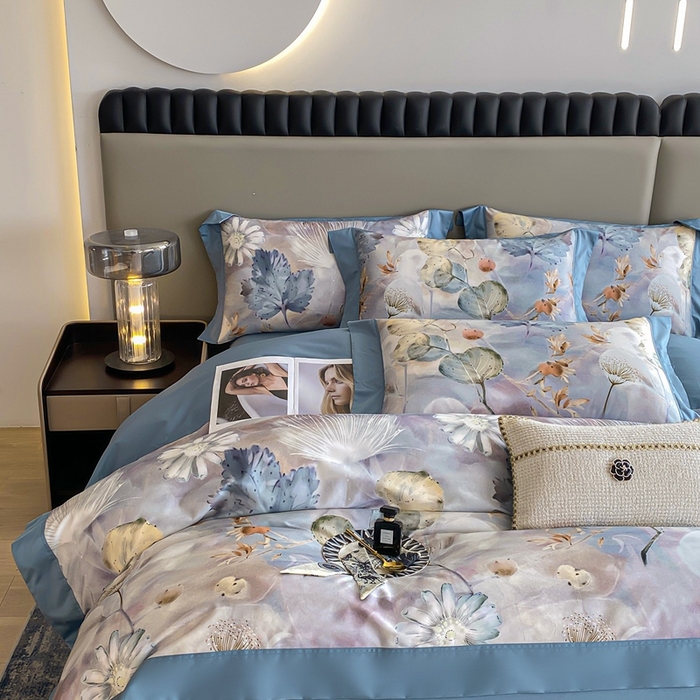 91家纺网 家纺一手货源 找家纺 娇逸家居 2025新款100支新疆长绒棉纯棉数码印花全棉四件套（专版花型） 雾韵