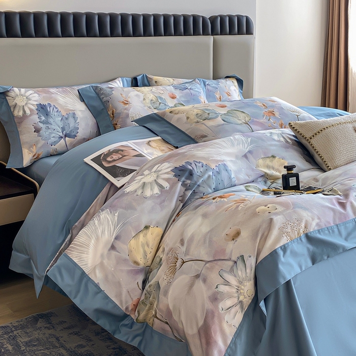 91家纺网 家纺一手货源 找家纺 娇逸家居 2025新款100支新疆长绒棉纯棉数码印花全棉四件套（专版花型） 雾韵