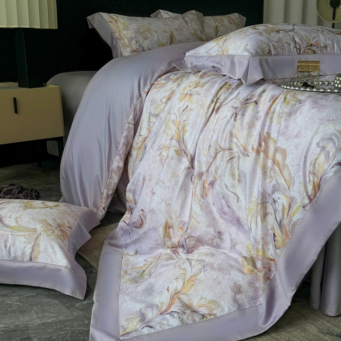 91家纺网 家纺一手货源 找家纺 娇逸家居 2025新款铂金天丝棉磨毛数码印花系列四件套 司藤-紫