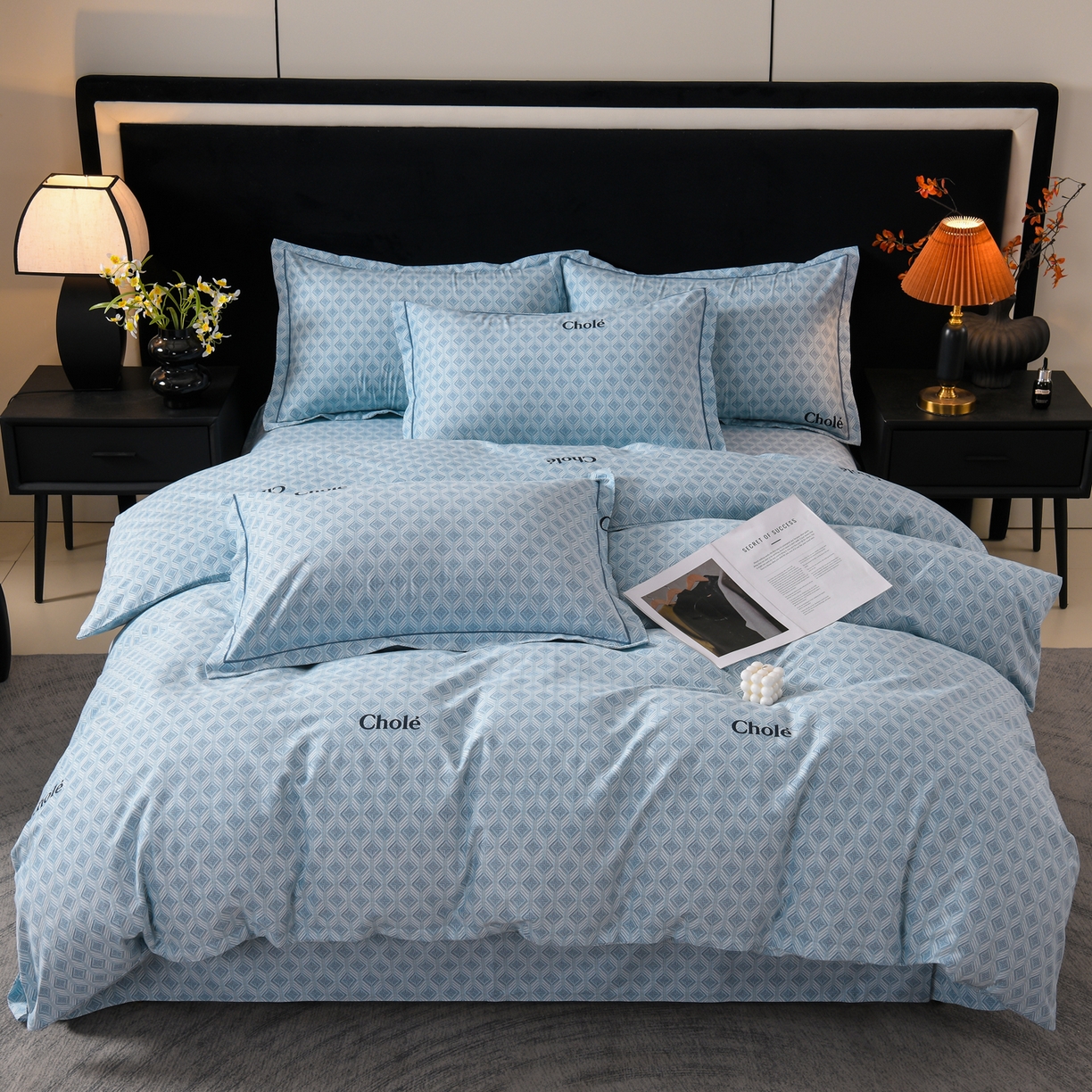 91家纺网 家纺一手货源 找家纺 润淳家居 2025新款百分百全棉磨毛四件套 昔城 蓝