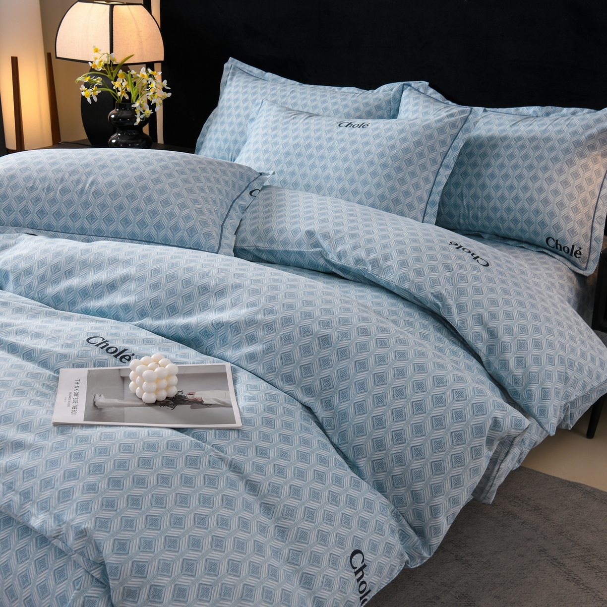 91家纺网 家纺一手货源 找家纺 润淳家居 2025新款百分百全棉磨毛四件套 昔城 蓝