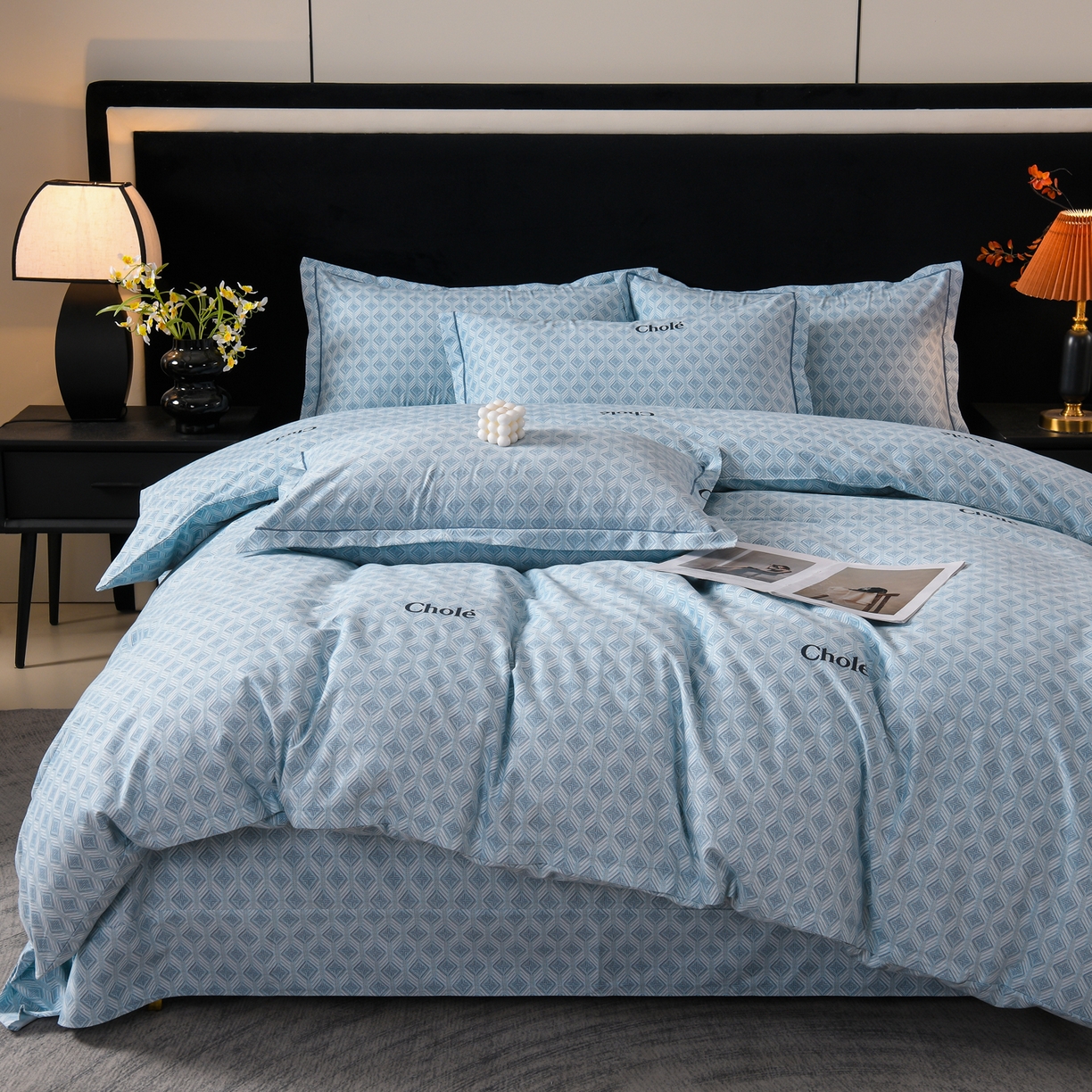 91家纺网 家纺一手货源 找家纺 润淳家居 2025新款百分百全棉磨毛四件套 昔城 蓝