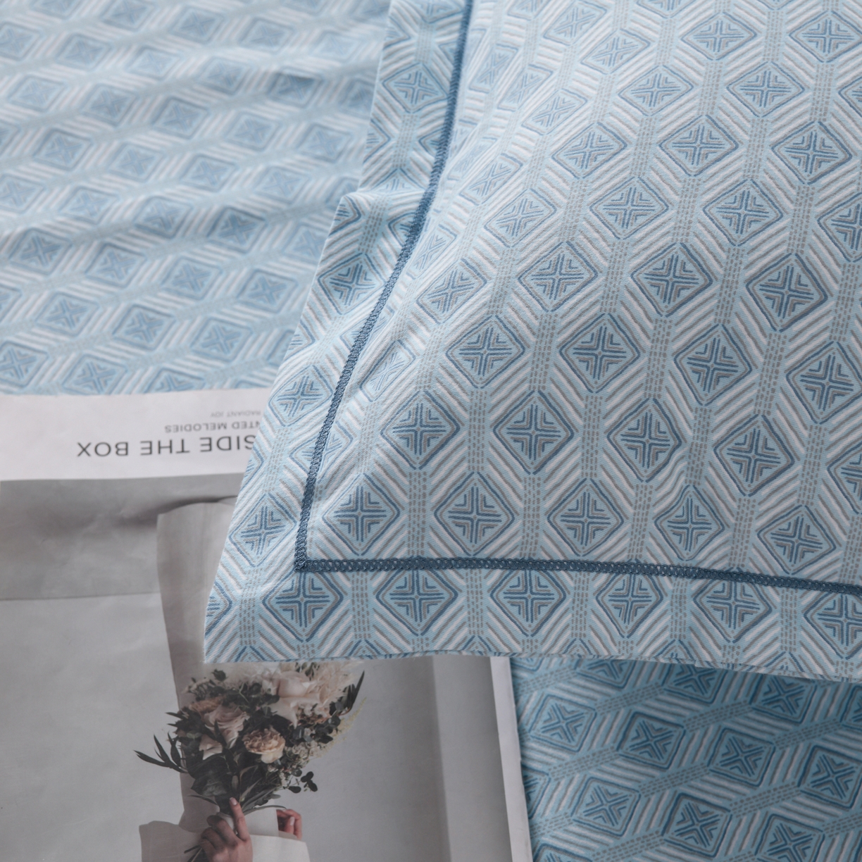 91家纺网 家纺一手货源 找家纺 润淳家居 2025新款百分百全棉磨毛四件套 昔城 蓝