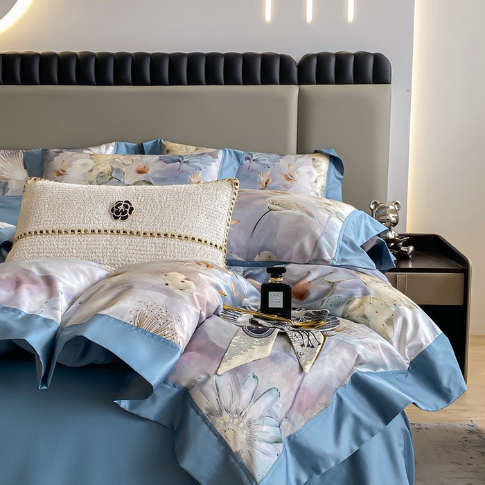 91家纺网 家纺一手货源 找家纺 娇逸家居 2025新款100支新疆长绒棉纯棉数码印花全棉四件套（专版花型） 雾韵