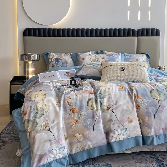 91家纺网 家纺一手货源 找家纺 娇逸家居 2025新款100支新疆长绒棉纯棉数码印花全棉四件套（专版花型） 雾韵