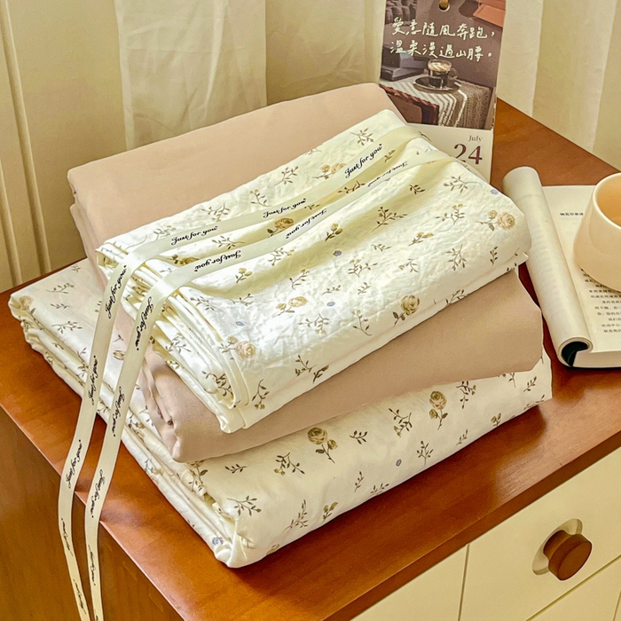 91家纺网 家纺一手货源 找家纺 （总）斯卡诺家纺 2025新款爆款小清新云感棉四件套小布袋古法水洗棉四件套云柔棉被套三件套五件套