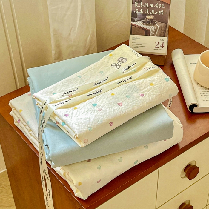 91家纺网 家纺一手货源 找家纺 （总）斯卡诺家纺 2025新款爆款小清新云感棉四件套小布袋古法水洗棉四件套云柔棉被套三件套五件套