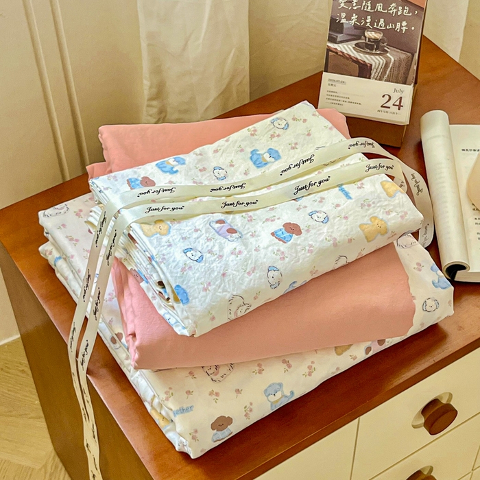 91家纺网 家纺一手货源 找家纺 （总）斯卡诺家纺 2025新款爆款小清新云感棉四件套小布袋古法水洗棉四件套云柔棉被套三件套五件套