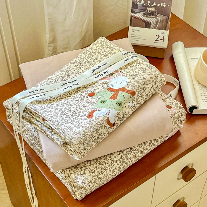 91家纺网 家纺一手货源 找家纺 （总）斯卡诺家纺 2025新款爆款小清新云感棉四件套小布袋古法水洗棉四件套云柔棉被套三件套五件套