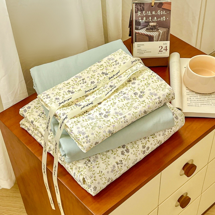 91家纺网 家纺一手货源 找家纺 （总）斯卡诺家纺 2025新款爆款小清新云感棉四件套小布袋古法水洗棉四件套云柔棉被套三件套五件套