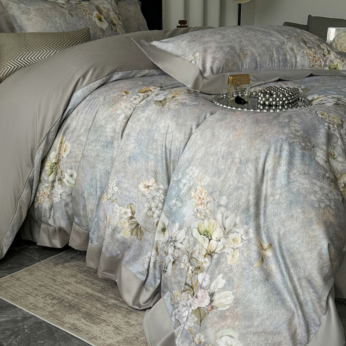 91家纺网 家纺一手货源 找家纺 娇逸家居 2025新款铂金天丝棉磨毛数码印花系列四件套 玥瑶