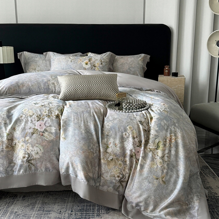 91家纺网 家纺一手货源 找家纺 娇逸家居 2025新款铂金天丝棉磨毛数码印花系列四件套 玥瑶