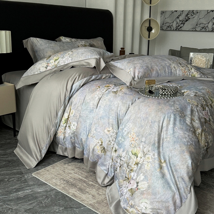 91家纺网 家纺一手货源 找家纺 娇逸家居 2025新款铂金天丝棉磨毛数码印花系列四件套 玥瑶