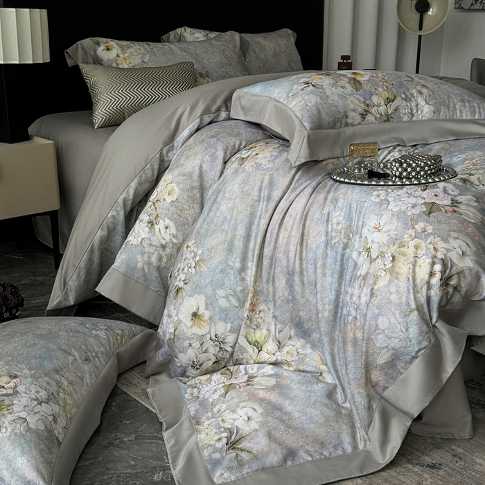 91家纺网 家纺一手货源 找家纺 娇逸家居 2025新款铂金天丝棉磨毛数码印花系列四件套 玥瑶