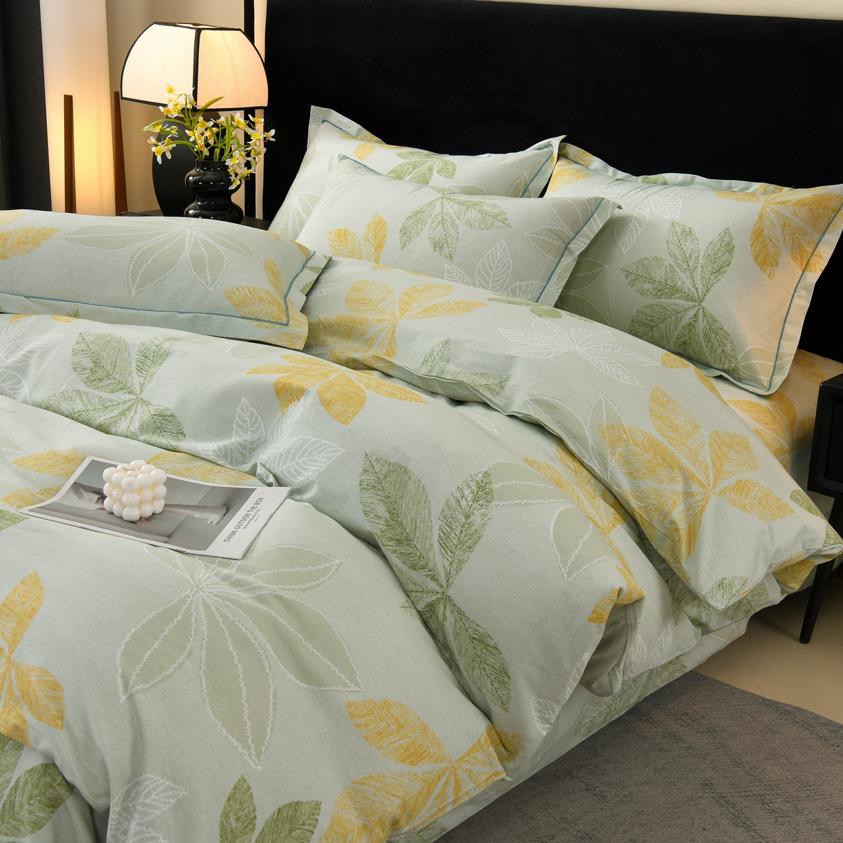 91家纺网 家纺一手货源 找家纺 润淳家居 2025新款百分百全棉磨毛四件套 香山红叶 绿