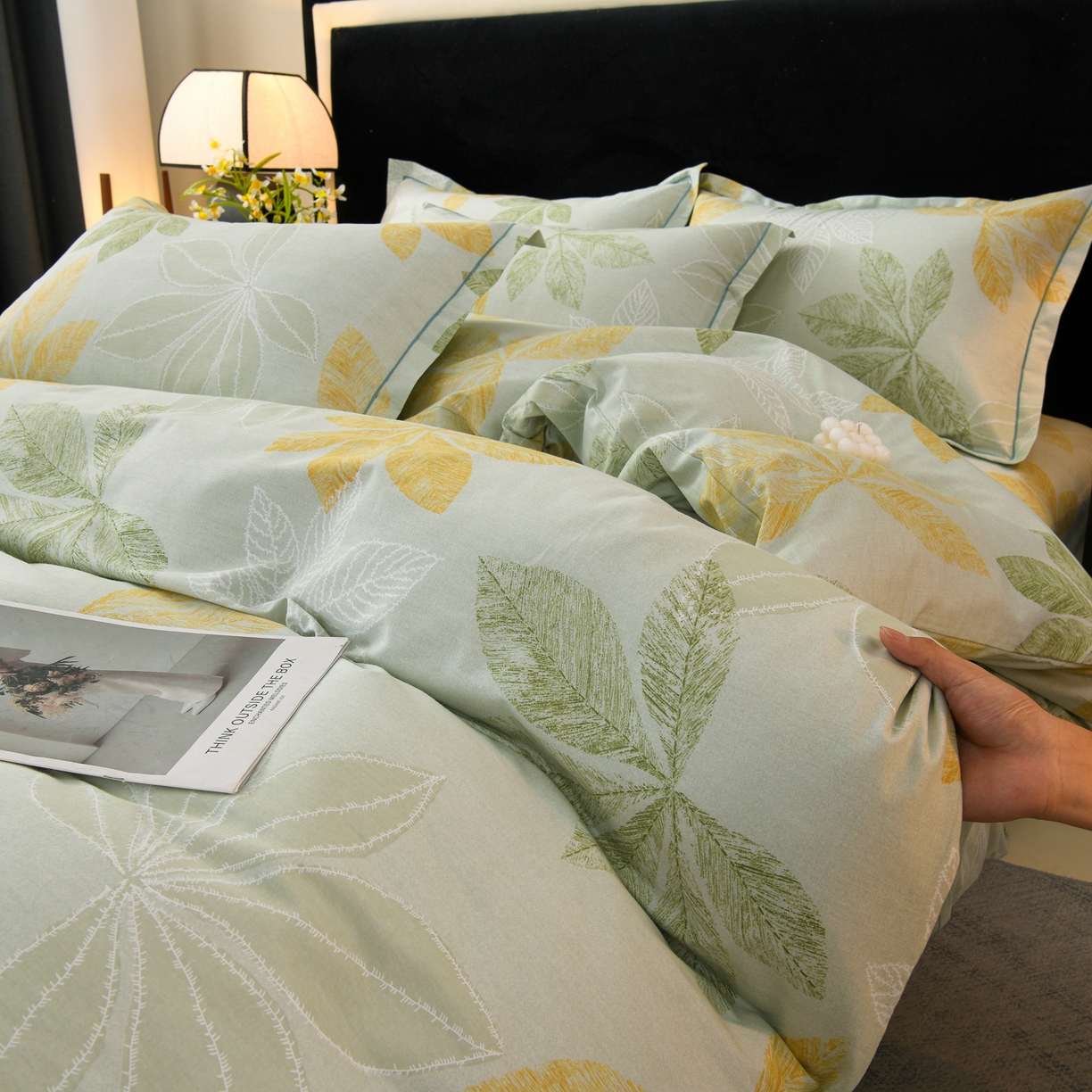 91家纺网 家纺一手货源 找家纺 润淳家居 2025新款百分百全棉磨毛四件套 香山红叶 绿