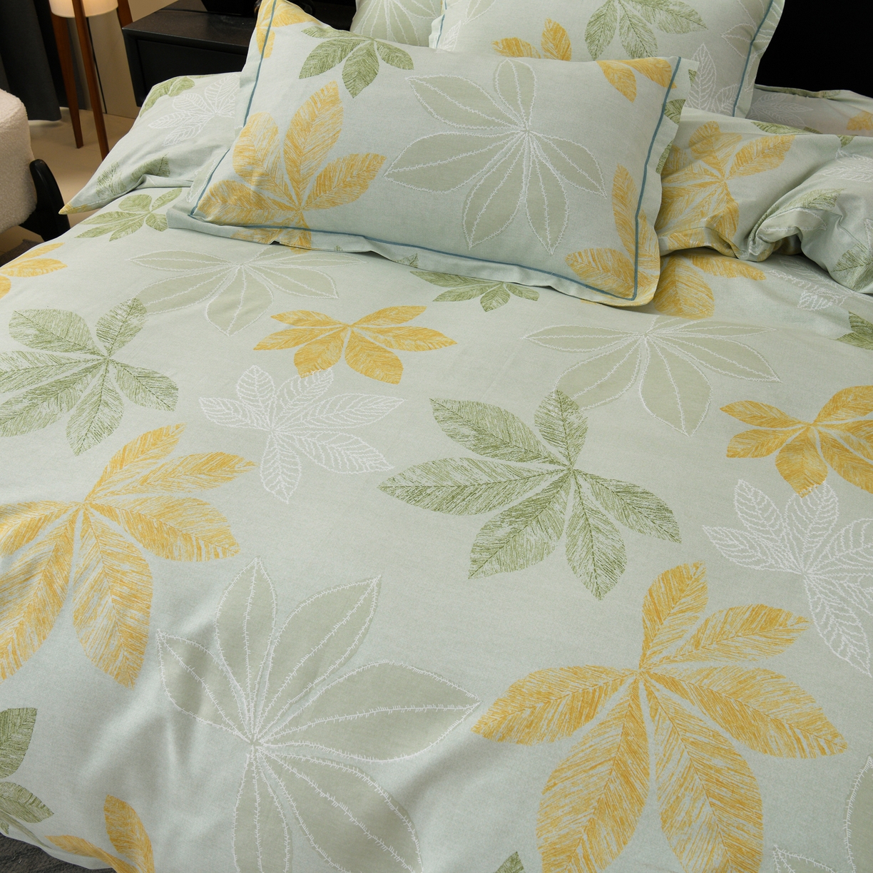 91家纺网 家纺一手货源 找家纺 润淳家居 2025新款百分百全棉磨毛四件套 香山红叶 绿