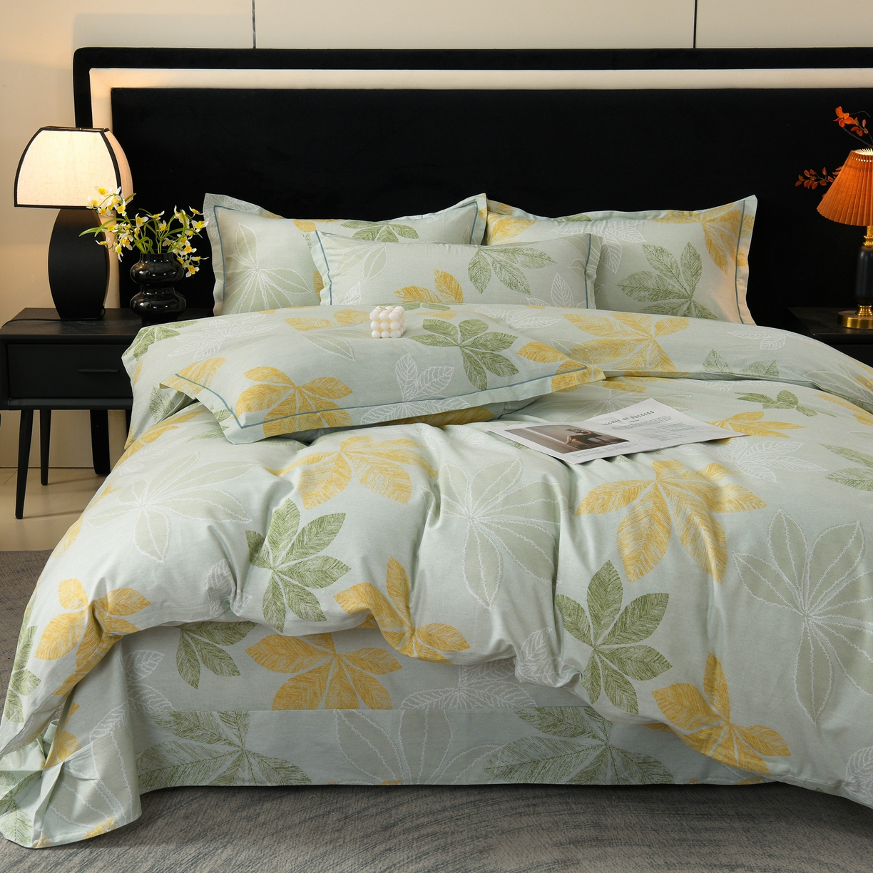 91家纺网 家纺一手货源 找家纺 润淳家居 2025新款百分百全棉磨毛四件套 香山红叶 绿