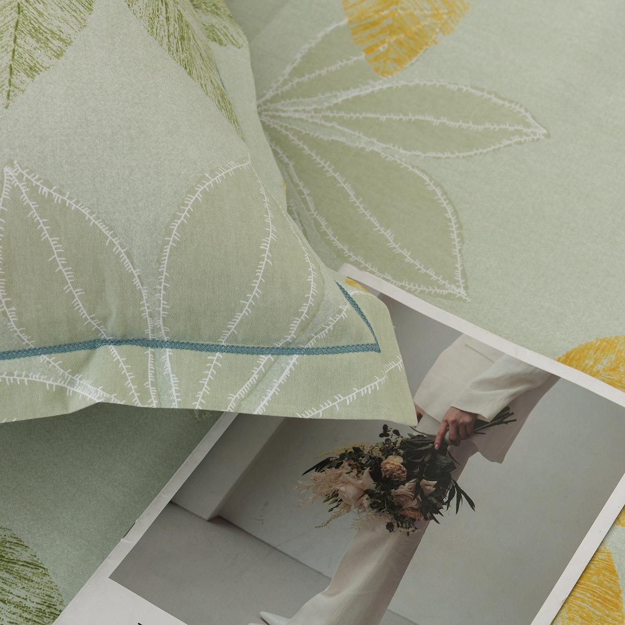 91家纺网 家纺一手货源 找家纺 润淳家居 2025新款百分百全棉磨毛四件套 香山红叶 绿