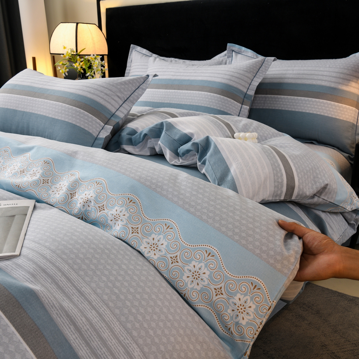 91家纺网 家纺一手货源 找家纺 润淳家居 2025新款百分百全棉磨毛四件套 肖邦 蓝