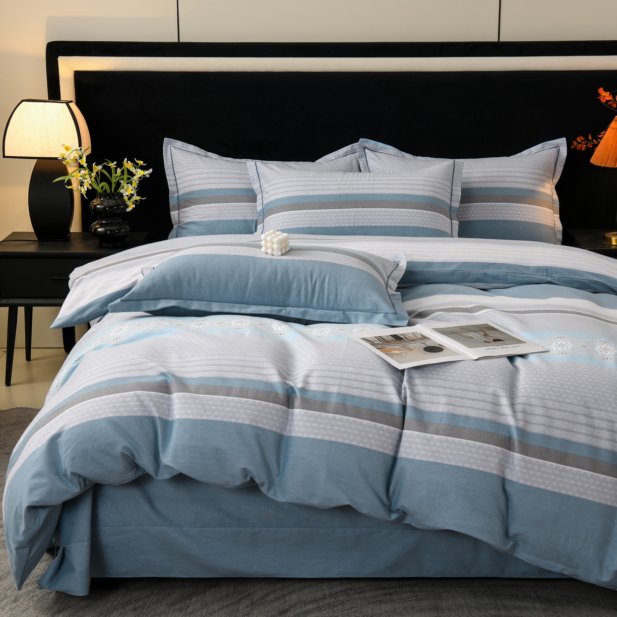 91家纺网 家纺一手货源 找家纺 润淳家居 2025新款百分百全棉磨毛四件套 肖邦 蓝