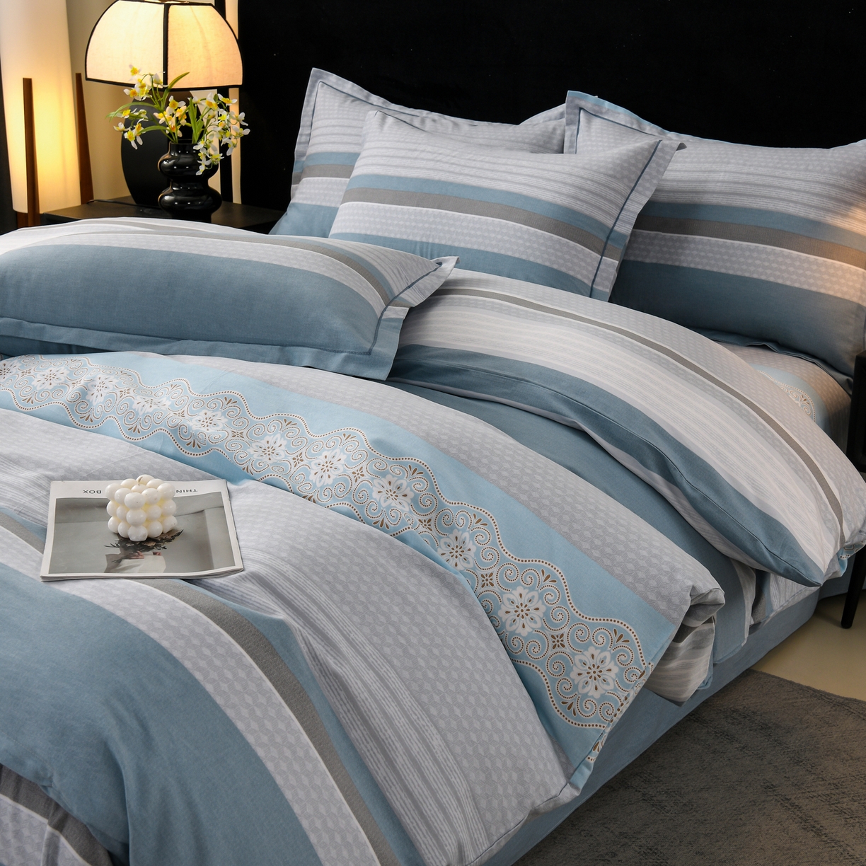 91家纺网 家纺一手货源 找家纺 润淳家居 2025新款百分百全棉磨毛四件套 肖邦 蓝