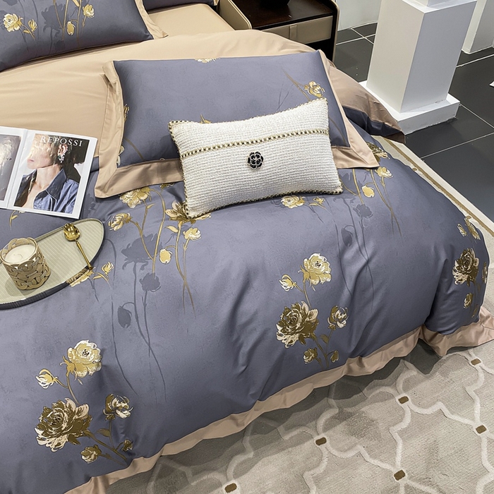 91家纺网 家纺一手货源 找家纺 娇逸家居 2025新款100支新疆长绒棉纯棉数码印花全棉四件套（专版花型） 允棠灰