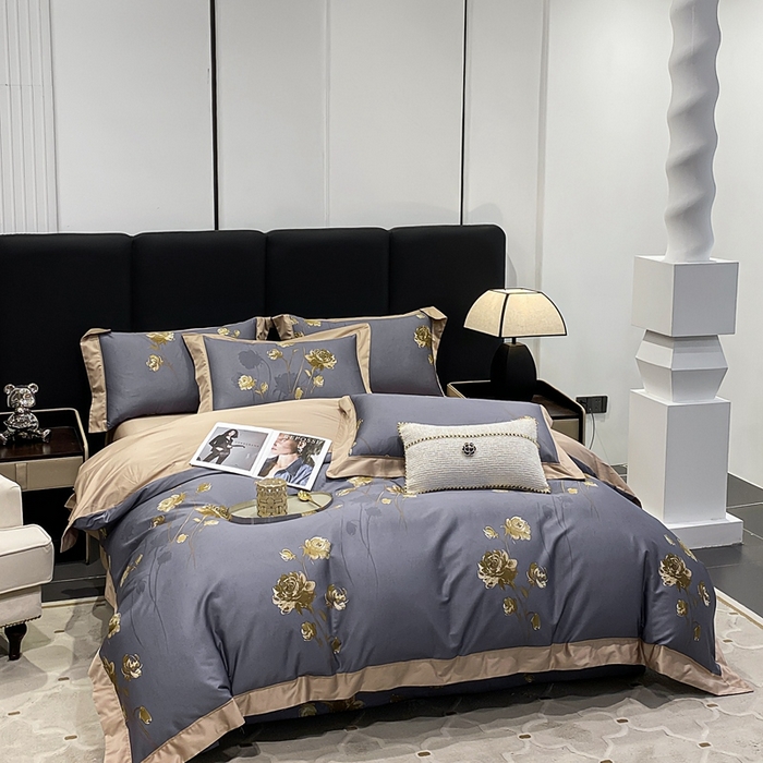 91家纺网 家纺一手货源 找家纺 娇逸家居 2025新款100支新疆长绒棉纯棉数码印花全棉四件套（专版花型） 允棠灰