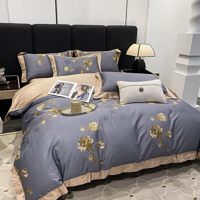 91家纺网 家纺一手货源 找家纺 娇逸家居 2025新款100支新疆长绒棉纯棉数码印花全棉四件套（专版花型） 允棠灰