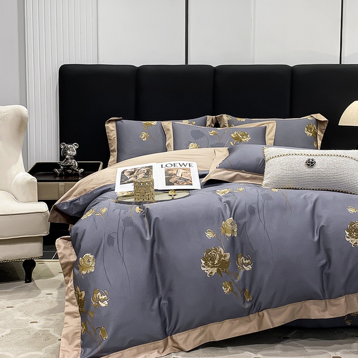 91家纺网 家纺一手货源 找家纺 娇逸家居 2025新款100支新疆长绒棉纯棉数码印花全棉四件套（专版花型） 允棠灰