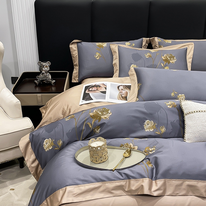 91家纺网 家纺一手货源 找家纺 娇逸家居 2025新款100支新疆长绒棉纯棉数码印花全棉四件套（专版花型） 允棠灰