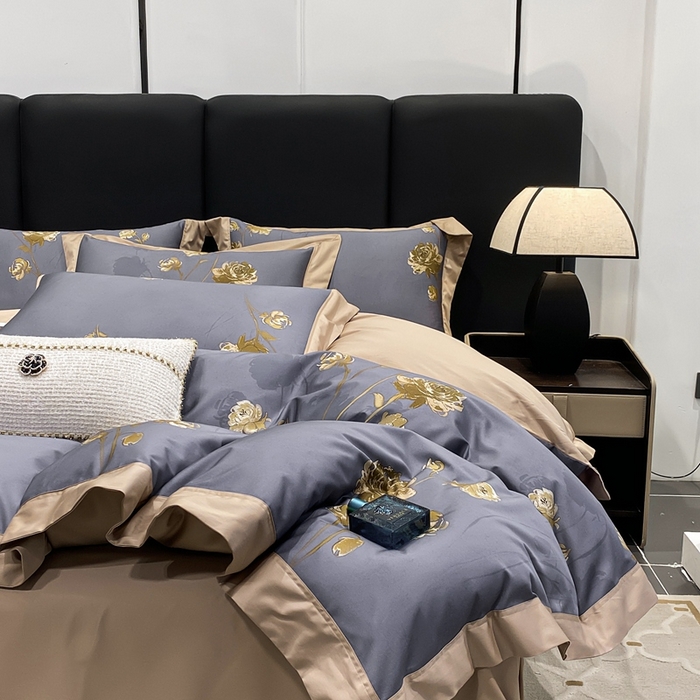 91家纺网 家纺一手货源 找家纺 娇逸家居 2025新款100支新疆长绒棉纯棉数码印花全棉四件套（专版花型） 允棠灰