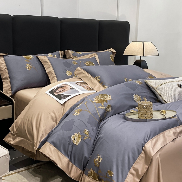 91家纺网 家纺一手货源 找家纺 娇逸家居 2025新款100支新疆长绒棉纯棉数码印花全棉四件套（专版花型） 允棠灰