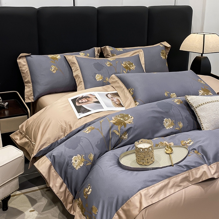 91家纺网 家纺一手货源 找家纺 娇逸家居 2025新款100支新疆长绒棉纯棉数码印花全棉四件套（专版花型） 允棠灰