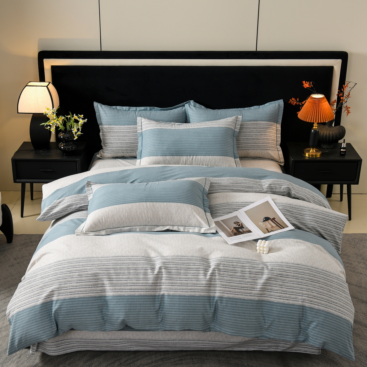 91家纺网 家纺一手货源 找家纺 润淳家居 2025新款百分百全棉磨毛四件套 亚马逊 蓝