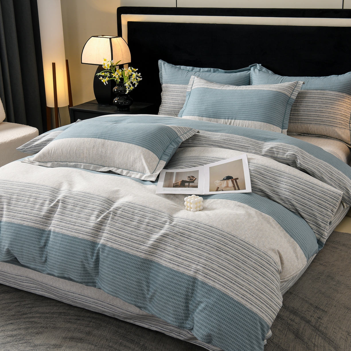 润淳家居 2025新款百分百全棉磨毛四件套 亚马逊 蓝