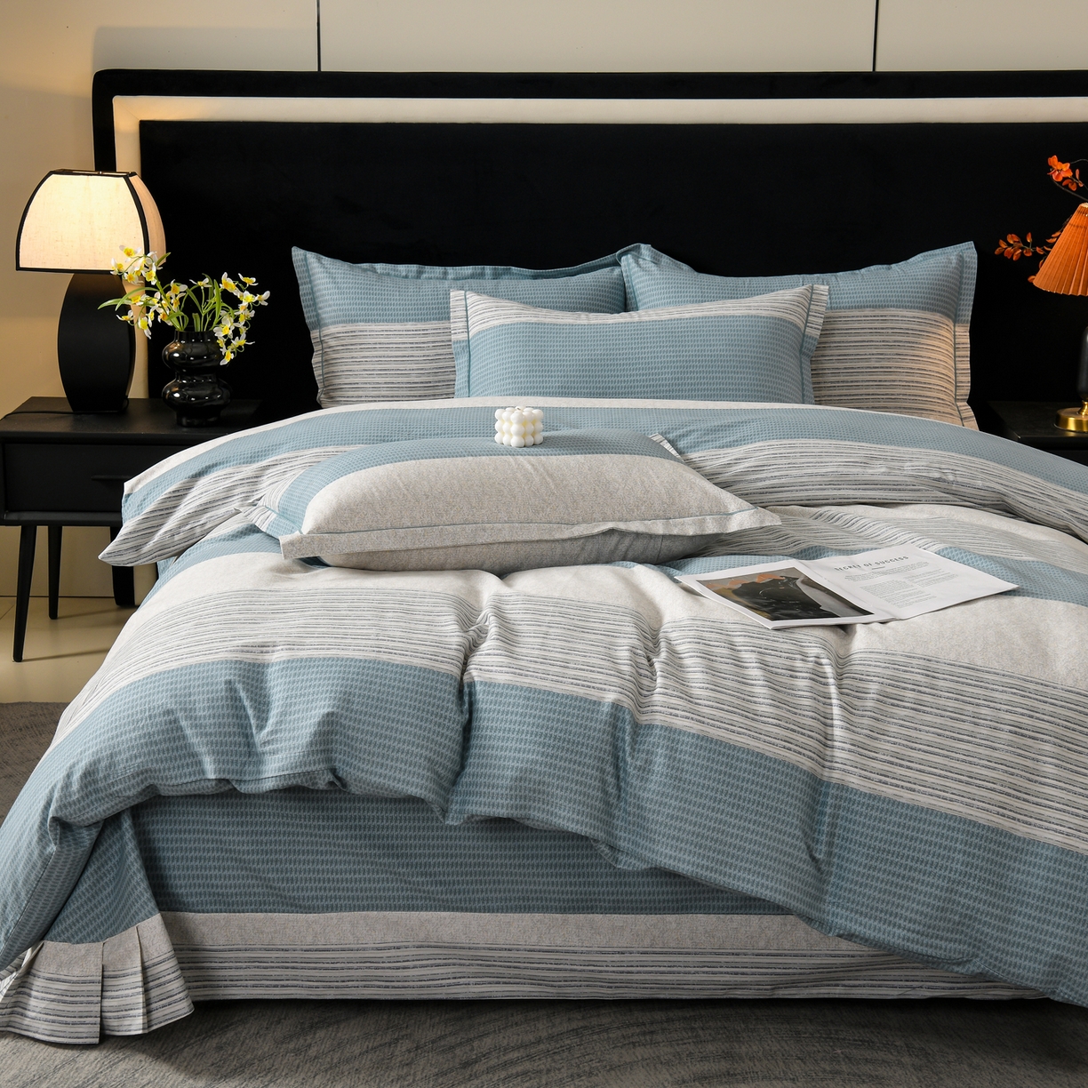 91家纺网 家纺一手货源 找家纺 润淳家居 2025新款百分百全棉磨毛四件套 亚马逊 蓝