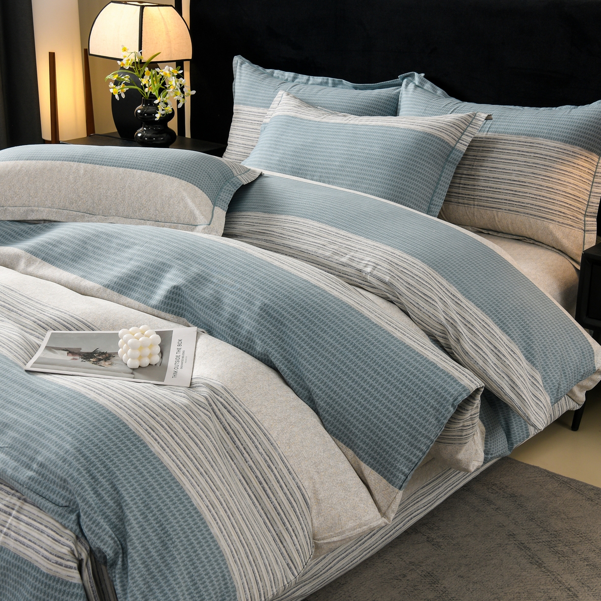 91家纺网 家纺一手货源 找家纺 润淳家居 2025新款百分百全棉磨毛四件套 亚马逊 蓝