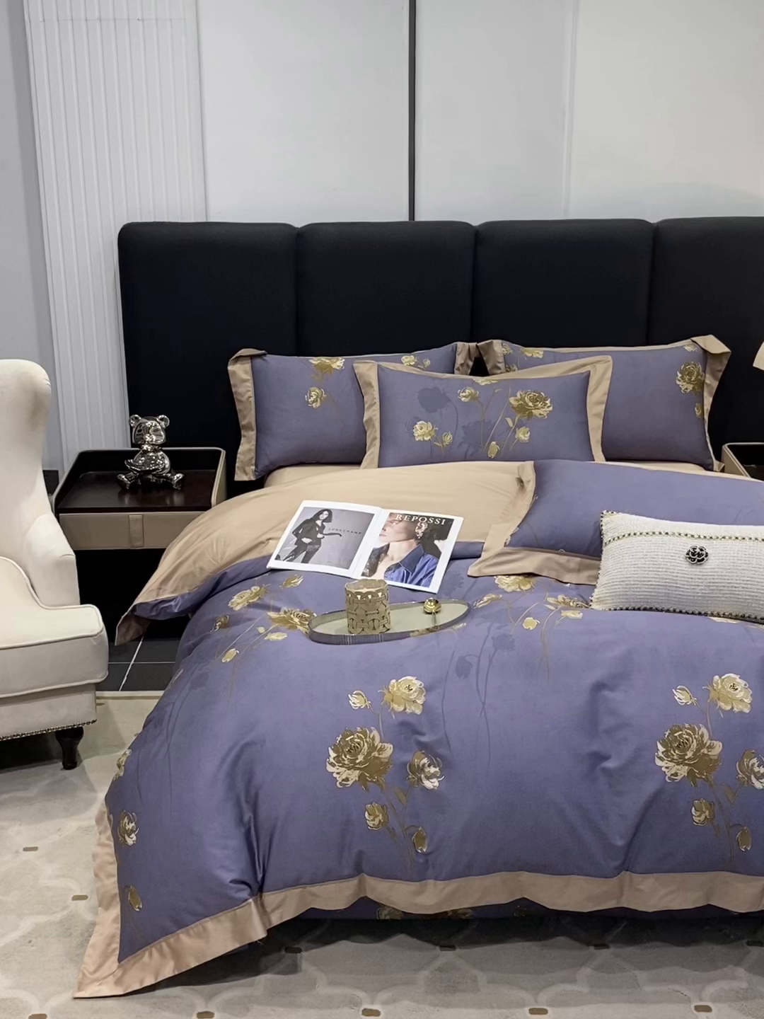 91家纺网 家纺一手货源 找家纺 娇逸家居 2025新款100支新疆长绒棉纯棉数码印花全棉四件套（专版花型） 允棠灰