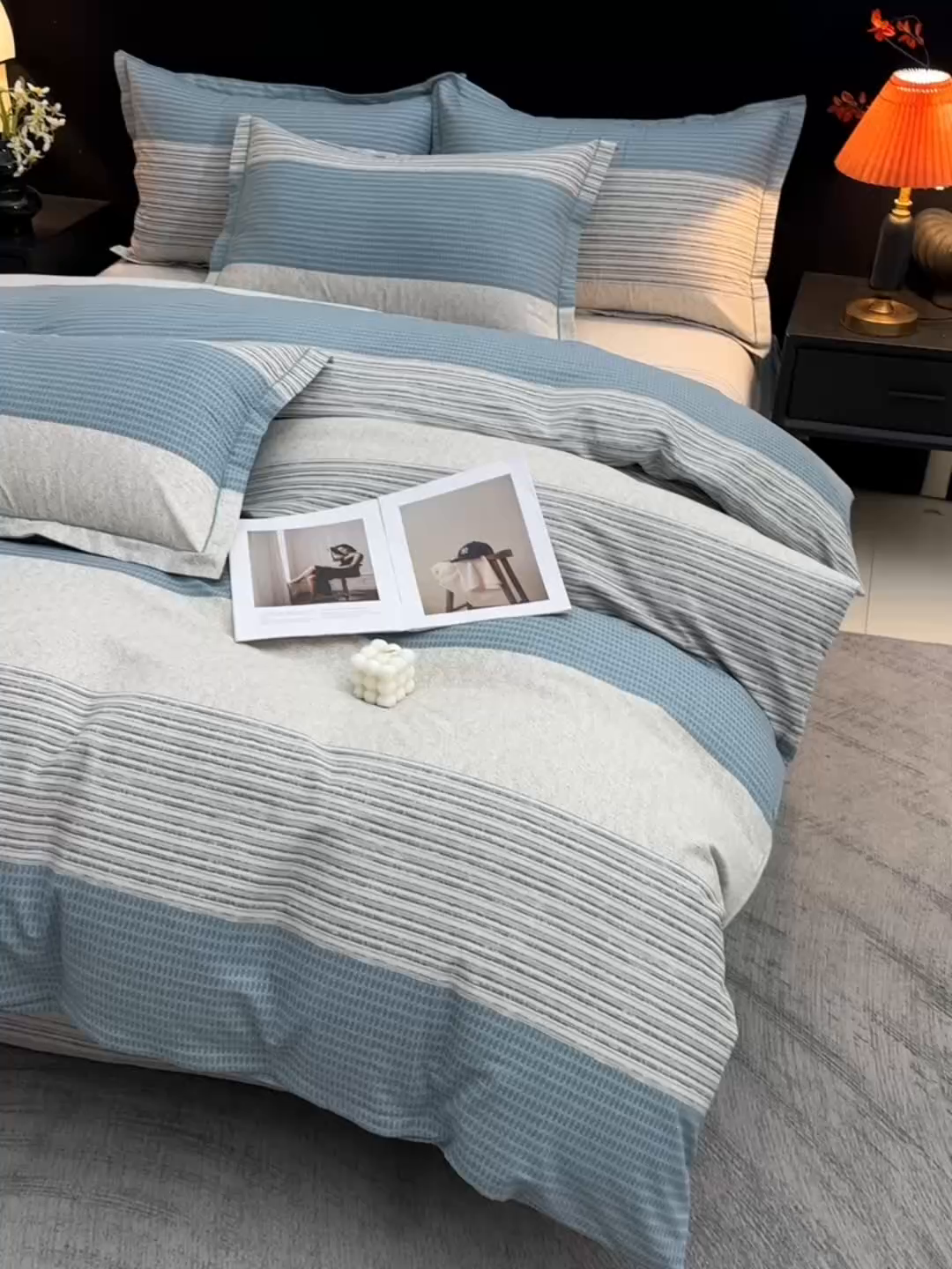 91家纺网 家纺一手货源 找家纺 润淳家居 2025新款百分百全棉磨毛四件套 亚马逊 蓝