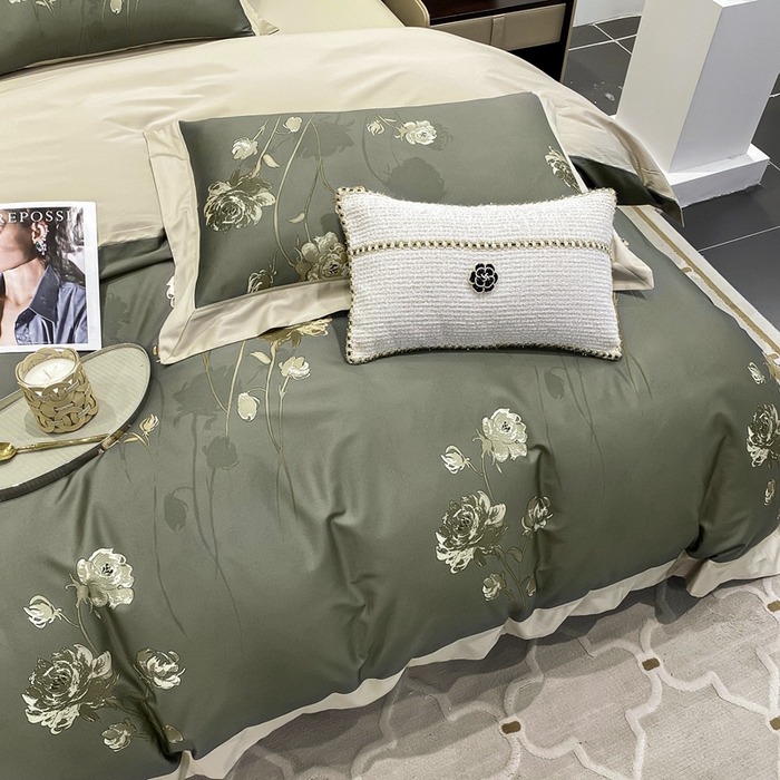 91家纺网 家纺一手货源 找家纺 娇逸家居 2025新款100支新疆长绒棉纯棉数码印花全棉四件套（专版花型） 允棠绿