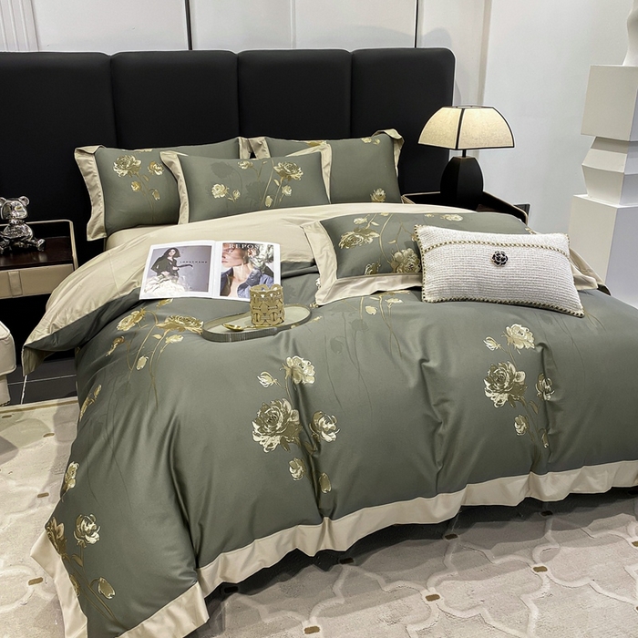 91家纺网 家纺一手货源 找家纺 娇逸家居 2025新款100支新疆长绒棉纯棉数码印花全棉四件套（专版花型） 允棠绿