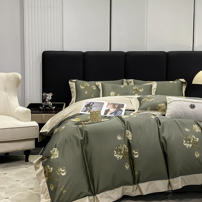 91家纺网 家纺一手货源 找家纺 娇逸家居 2025新款100支新疆长绒棉纯棉数码印花全棉四件套（专版花型） 允棠绿