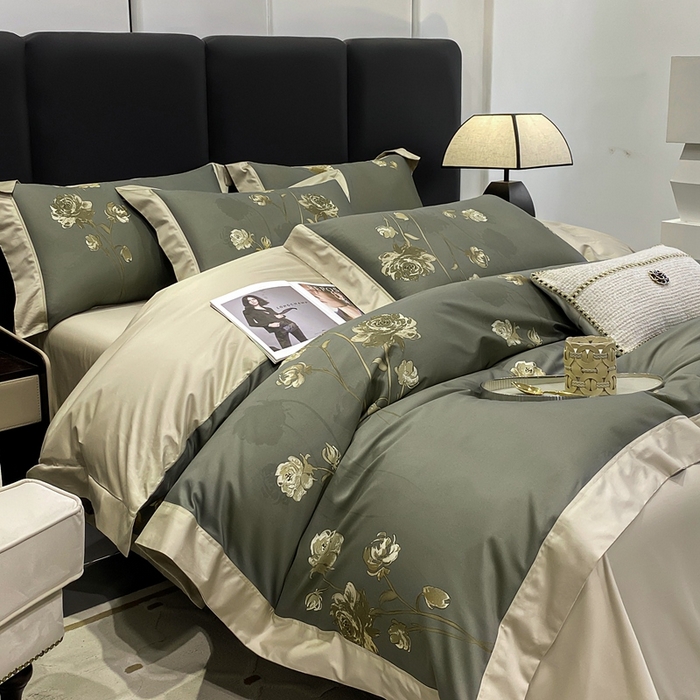 91家纺网 家纺一手货源 找家纺 娇逸家居 2025新款100支新疆长绒棉纯棉数码印花全棉四件套（专版花型） 允棠绿