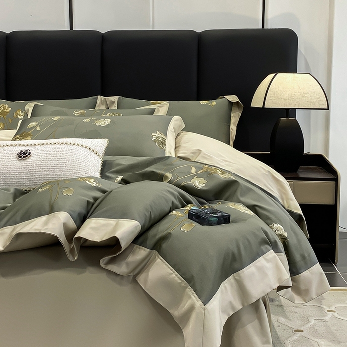 91家纺网 家纺一手货源 找家纺 娇逸家居 2025新款100支新疆长绒棉纯棉数码印花全棉四件套（专版花型） 允棠绿