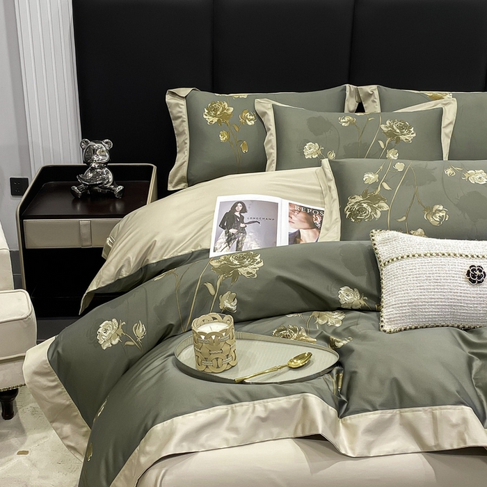 91家纺网 家纺一手货源 找家纺 娇逸家居 2025新款100支新疆长绒棉纯棉数码印花全棉四件套（专版花型） 允棠绿