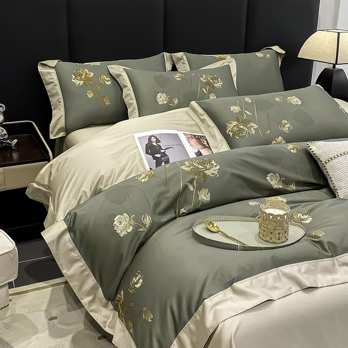 91家纺网 家纺一手货源 找家纺 娇逸家居 2025新款100支新疆长绒棉纯棉数码印花全棉四件套（专版花型） 允棠绿