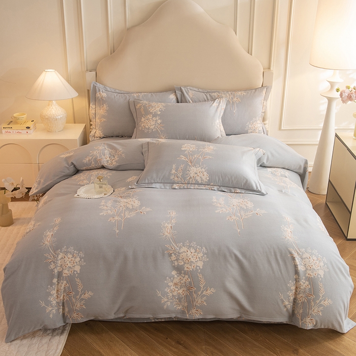 91家纺网 家纺一手货源 找家纺 磨毛世家家纺 2025新款生态四件套 浅笑嫣然-灰