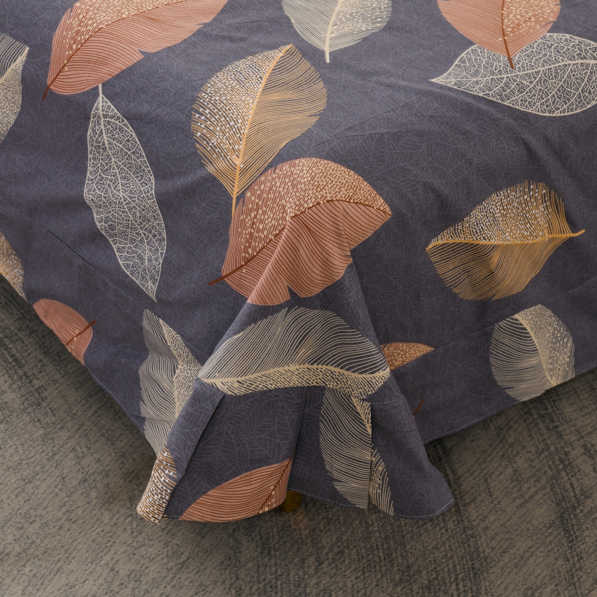 91家纺网 家纺一手货源 找家纺 润淳家居 2025新款百分百全棉磨毛四件套 叶影摇香 紫